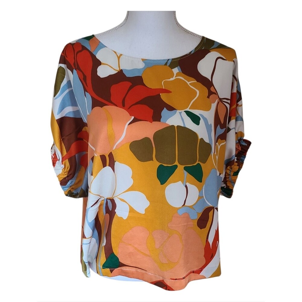 melloday colorful popover blouse short sleeve size S